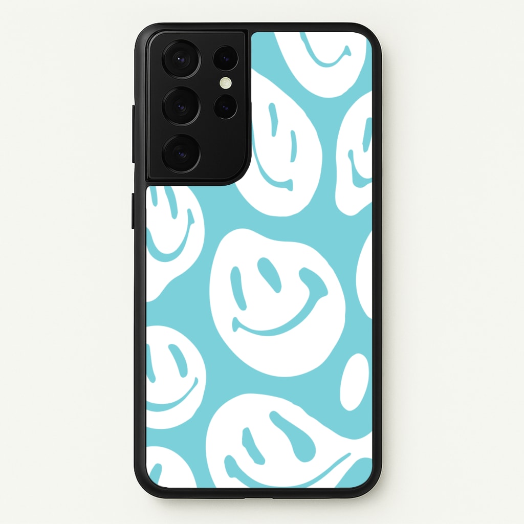 Trippn Smiley - Blue - Abstract Patterns Phone Case for Galaxy S21 Ultra
