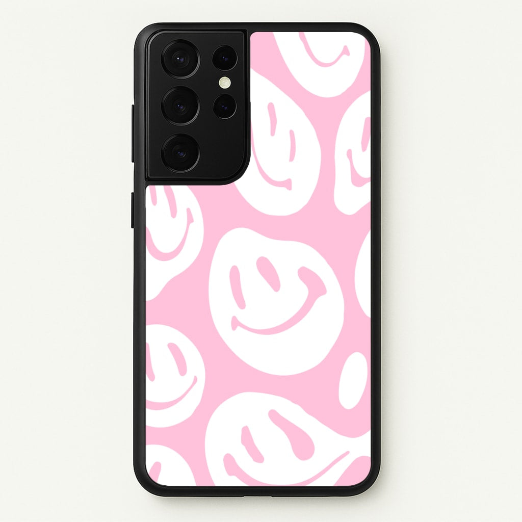Trippn Smiley - Pink - Abstract Patterns Phone Case for Galaxy S21 Ultra