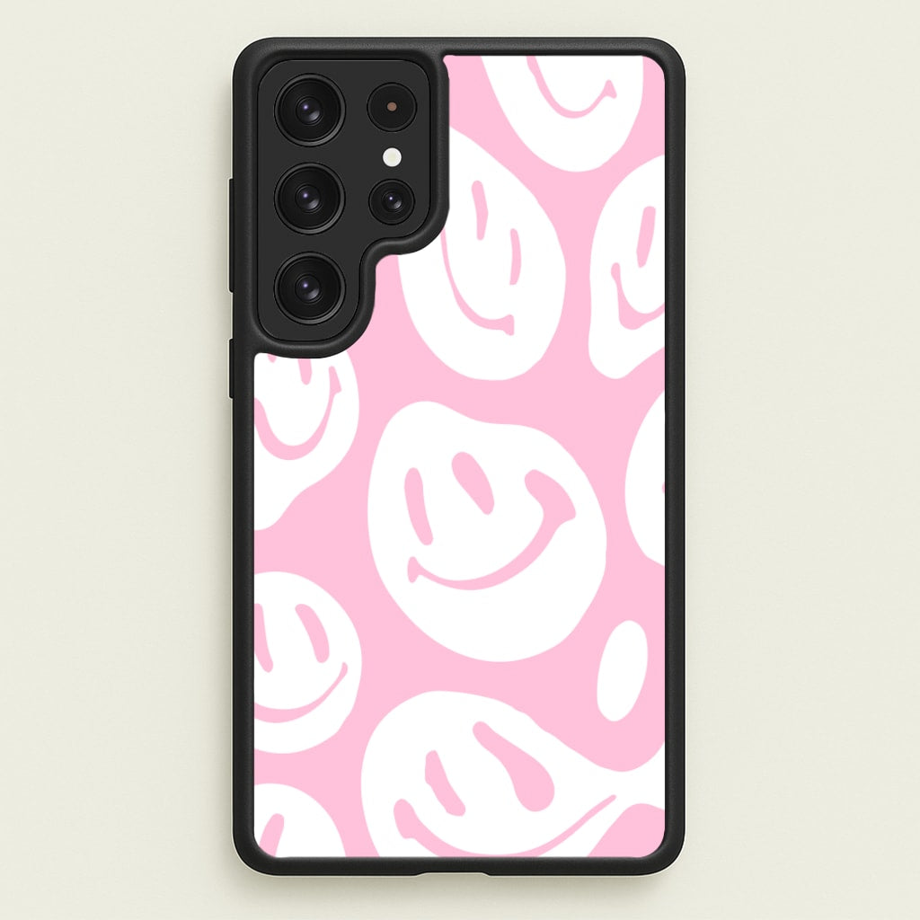 Trippn Smiley - Pink - Abstract Patterns Phone Case for Galaxy S22 Ultra