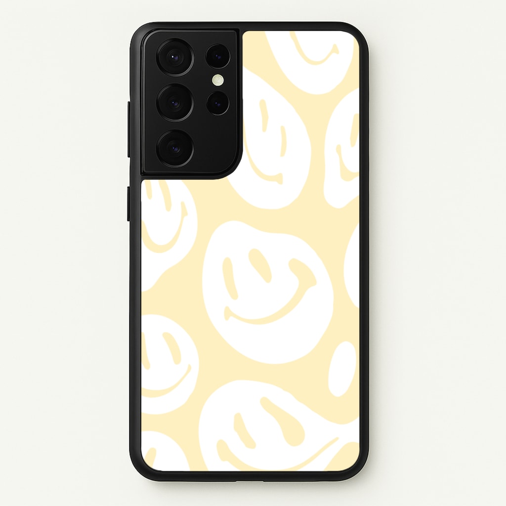 Trippn Smiley - Yellow - Abstract Patterns Phone Case for Galaxy S21 Ultra