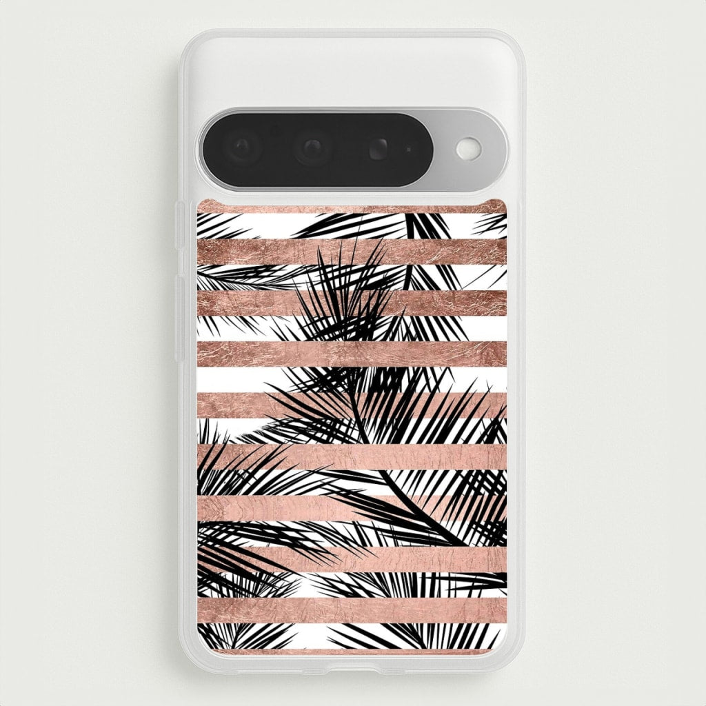 Rose Gold Tropical Palm Leaf Pattern Phone Case for Google Pixel 10 Pro XL