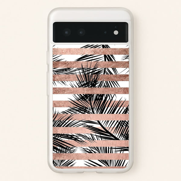 Rose Gold Tropical Palm Leaf Pattern - Phone Case for Google Pixel 6