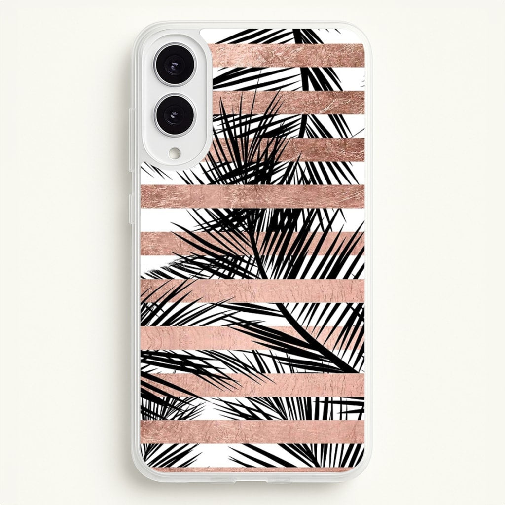 Rose Gold Tropical Palm Leaf Pattern - Phone Case for Galaxy S25 Edge