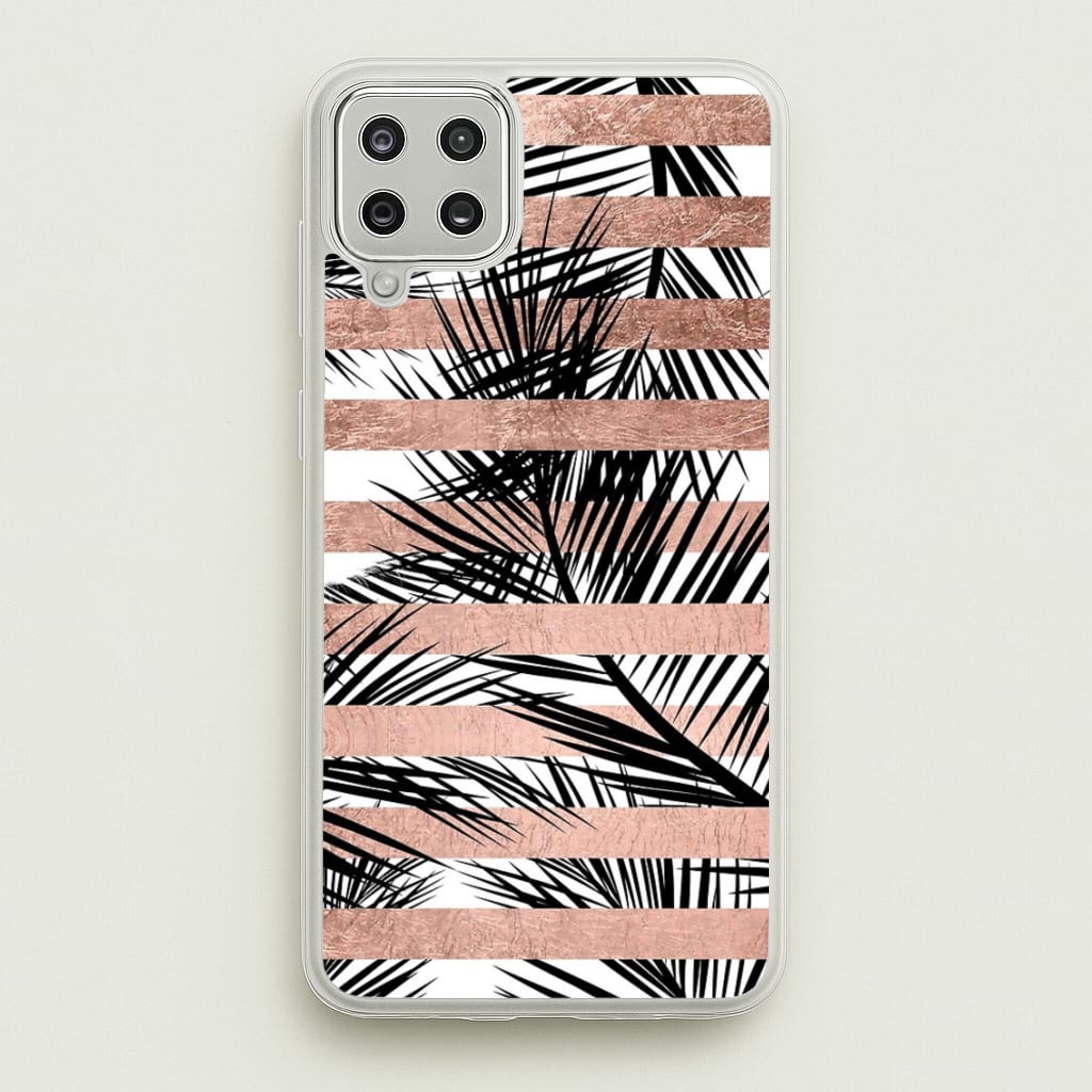 Rose Gold Tropical Palm Leaf Pattern - Phone Case for Galaxy A12