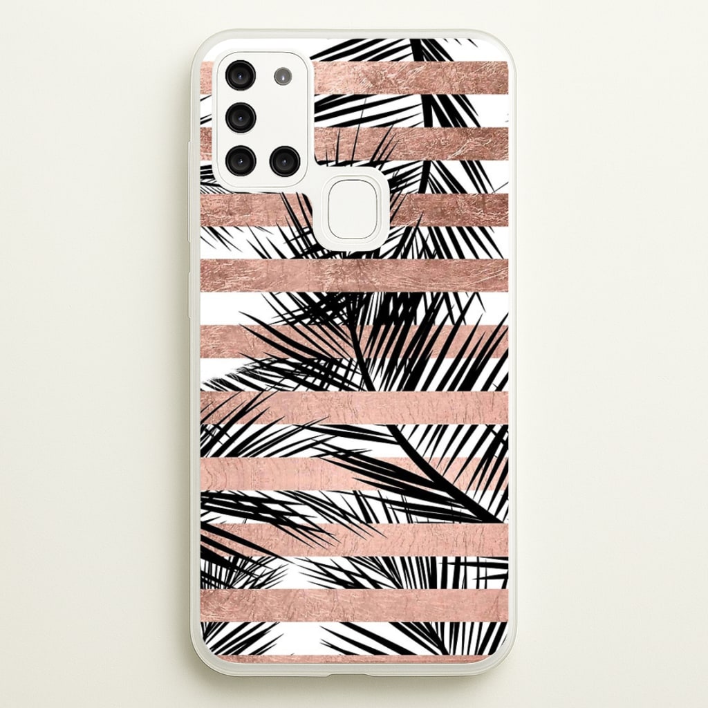 Rose Gold Tropical Palm Leaf Pattern - Phone Case for Galaxy A21s