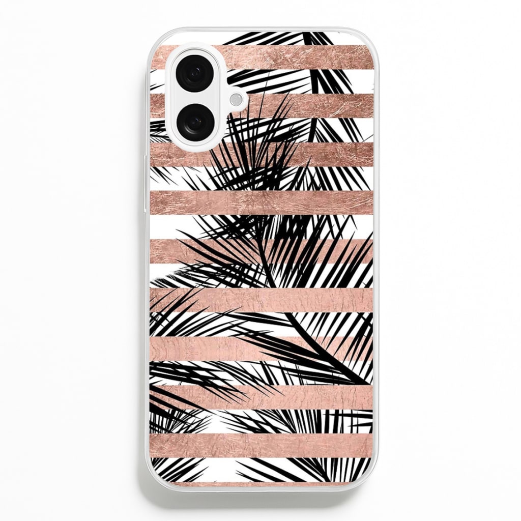 Rose Gold Tropical Palm Leaf Pattern - Phone Case for iPhone 16 Plus