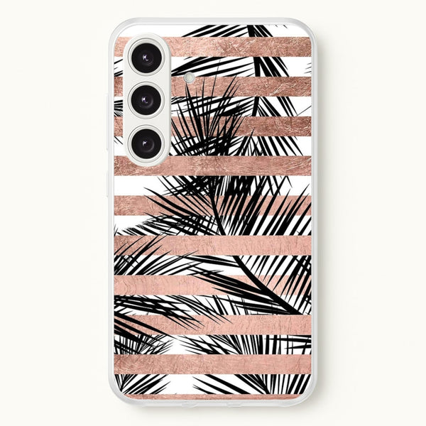 Rose Gold Tropical Palm Leaf Pattern - Phone Case for Galaxy S24