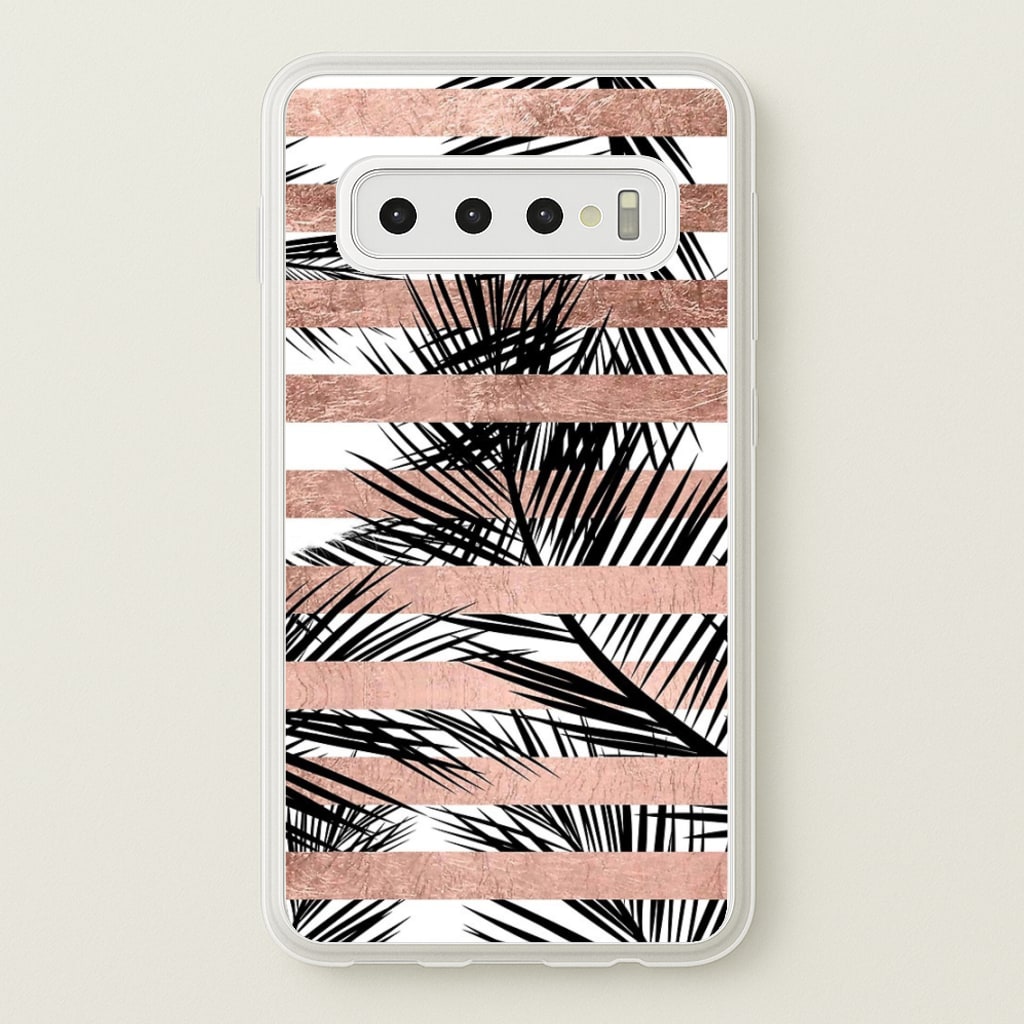 Rose Gold Tropical Palm Leaf Pattern - Phone Case for Galaxy S10 Plus