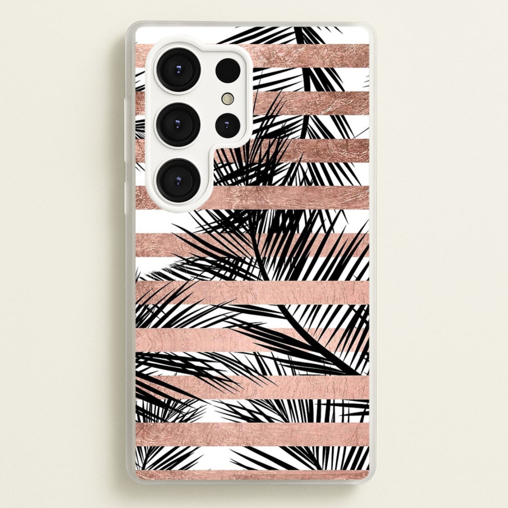 Rose Gold Tropical Palm Leaf Pattern - Phone Case for Galaxy S25 Ultra