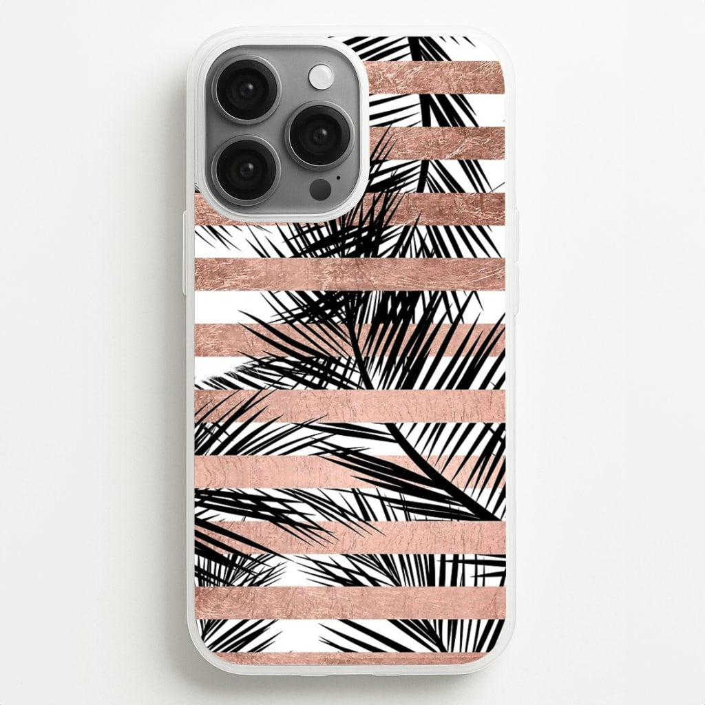 Rose Gold Tropical Palm Leaf Pattern - Phone Case for iPhone 13 Pro Max