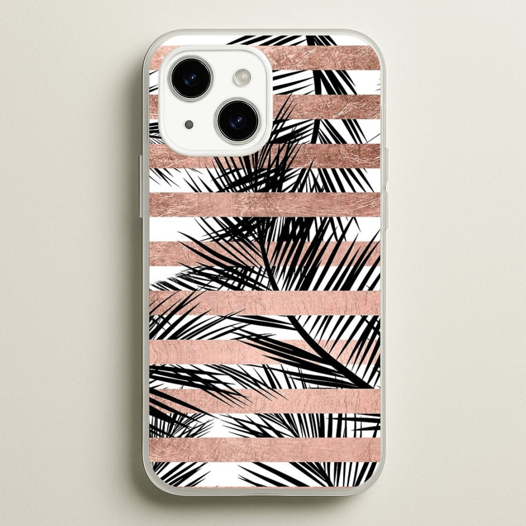 Rose Gold Tropical Palm Leaf Pattern - Phone Case for iPhone 15