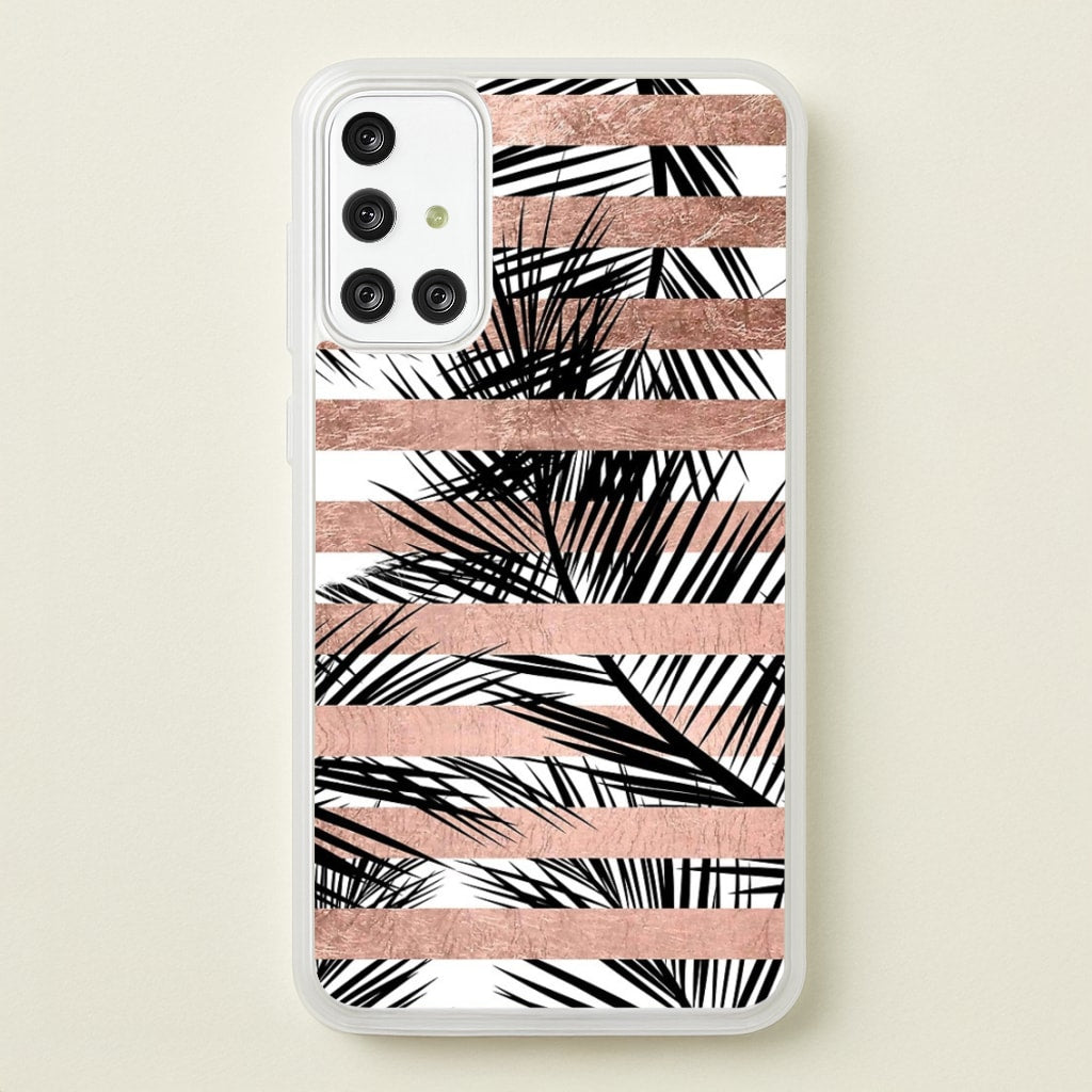 Rose Gold Tropical Palm Leaf Pattern - Phone Case for Galaxy A71