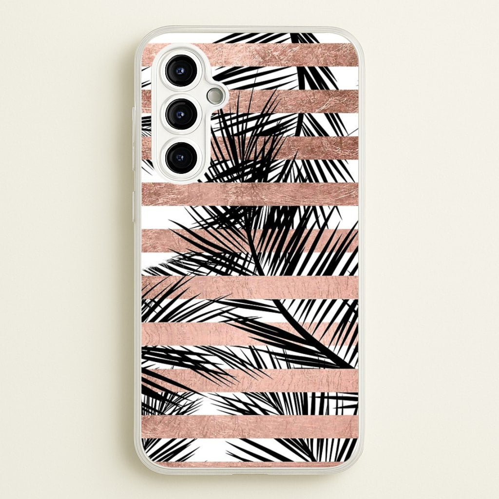 Rose Gold Tropical Palm Leaf Pattern - Phone Case for Galaxy A54