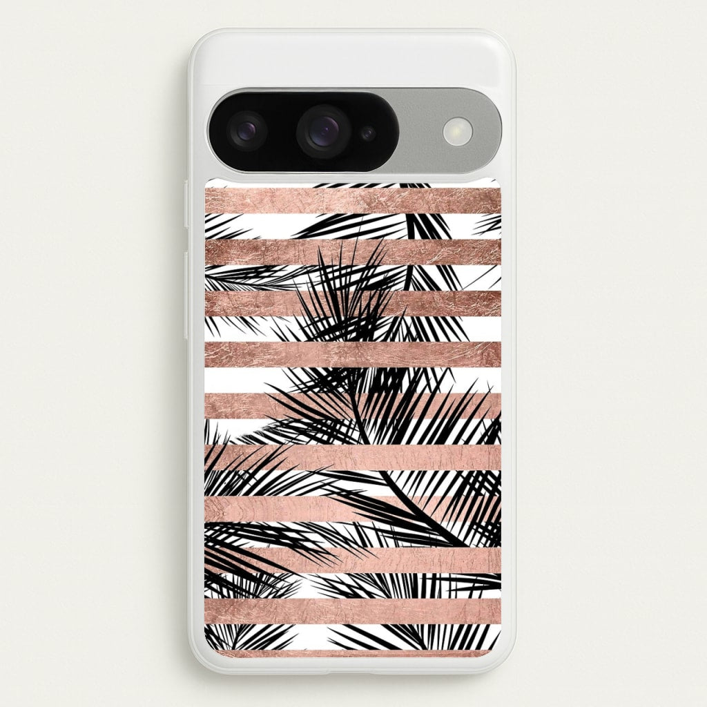 Rose Gold Tropical Palm Leaf Pattern Phone Case for Google Pixel 10 / 10 Pro