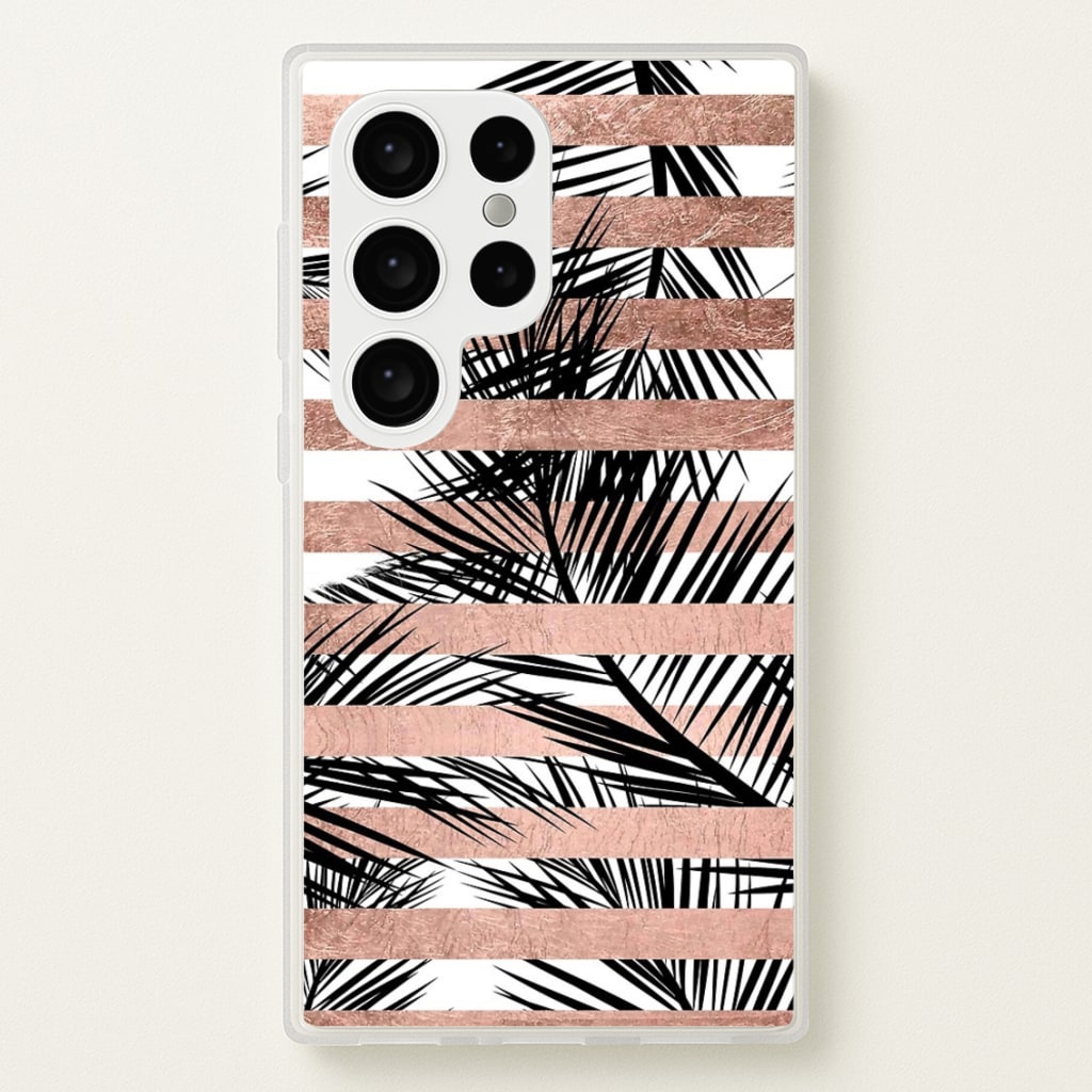 Rose Gold Tropical Palm Leaf Pattern - Phone Case for Galaxy S24 Ultra