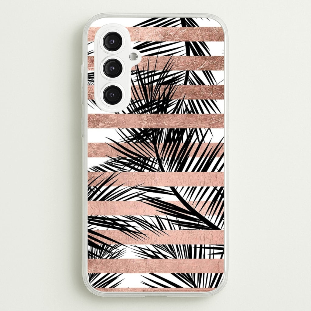 Rose Gold Tropical Palm Leaf Pattern - Phone Case for Galaxy S23FE