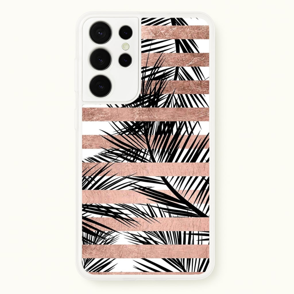 Rose Gold Tropical Palm Leaf Pattern - Phone Case for Galaxy S21 Ultra
