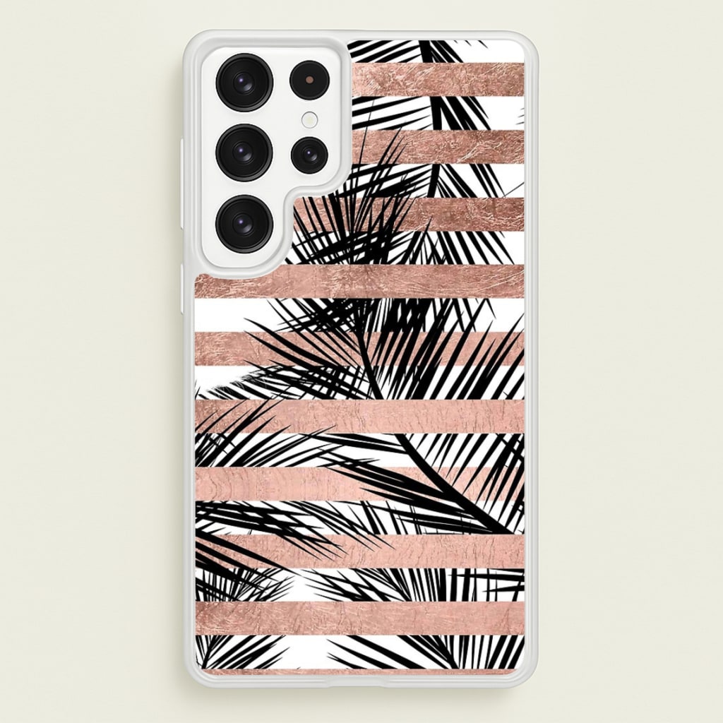 Rose Gold Tropical Palm Leaf Pattern - Phone Case for Galaxy S23 Ultra