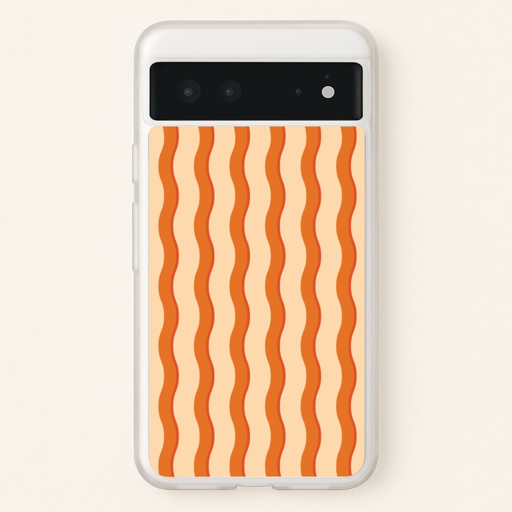 Orange Wavy Stripes Pattern - Patterns Phone Case for Google Pixel 6