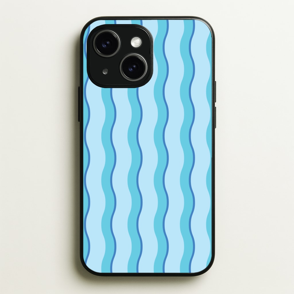 Blue Wavy Stripes Pattern - Patterns Phone Case for iPhone 15 Plus