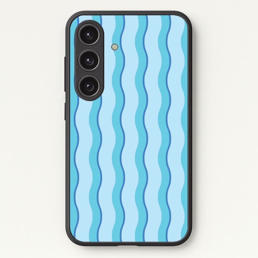 Blue Wavy Stripes Pattern - Patterns Phone Case for Galaxy S25 Plus
