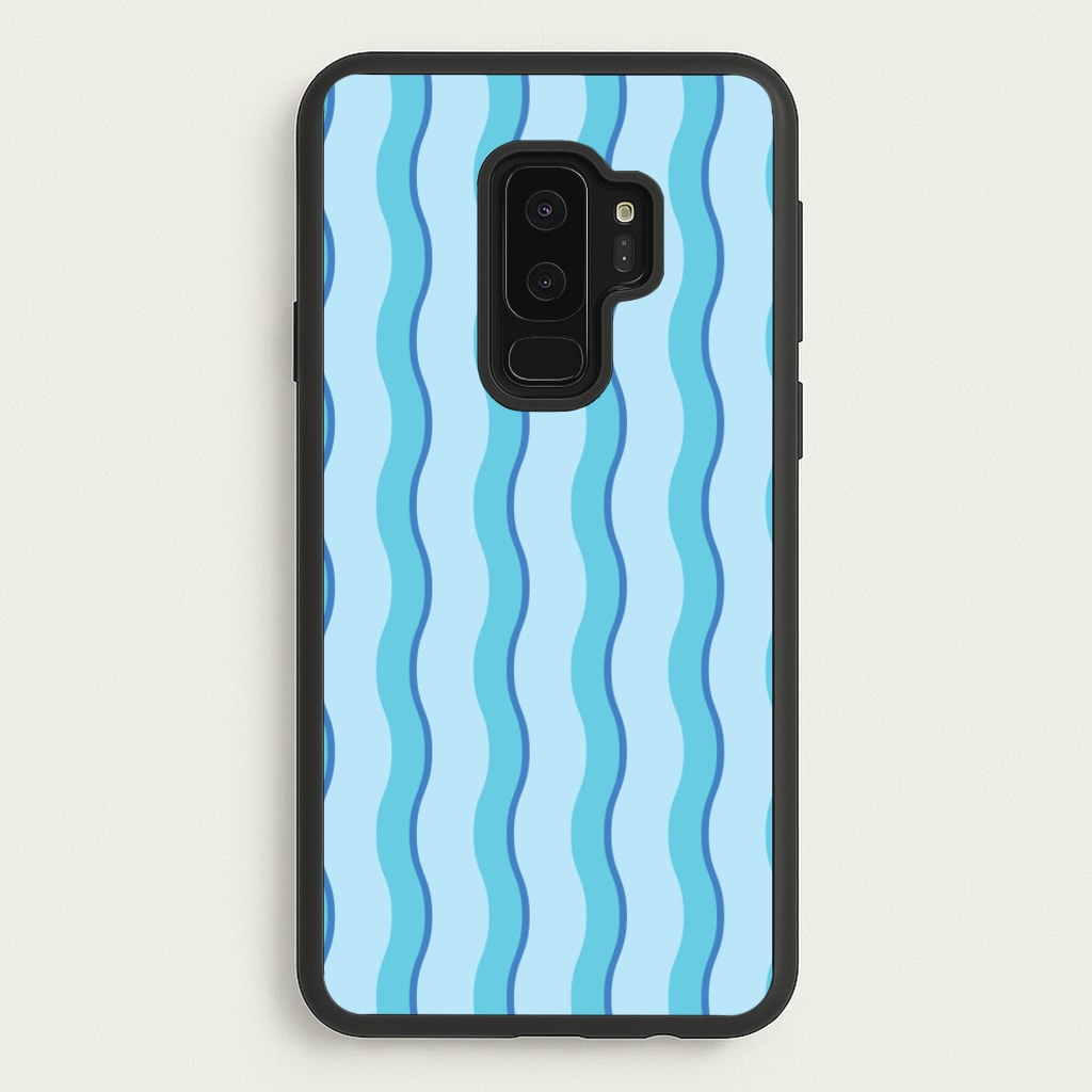 Blue Wavy Stripes Pattern - Patterns Phone Case for Galaxy S9 Plus
