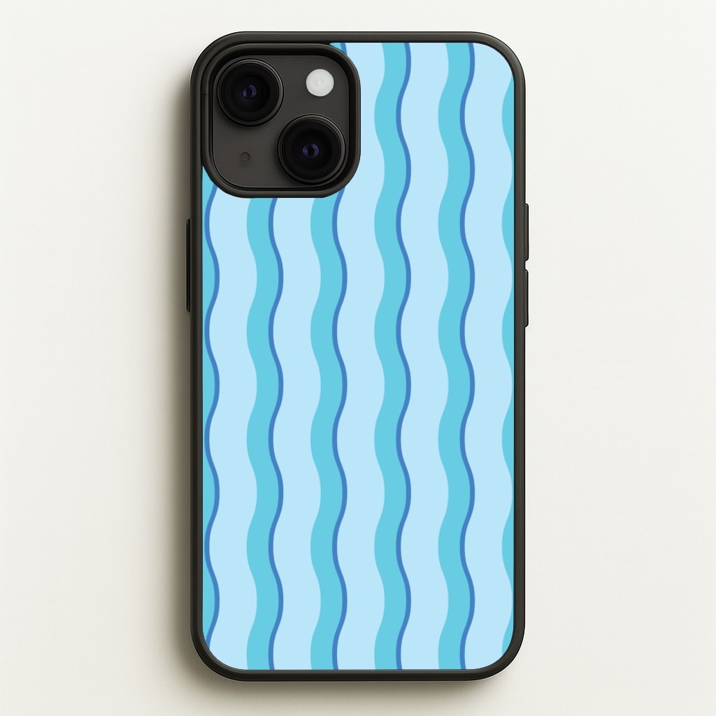 Blue Wavy Stripes Pattern - Patterns Phone Case for iPhone 13 Mini