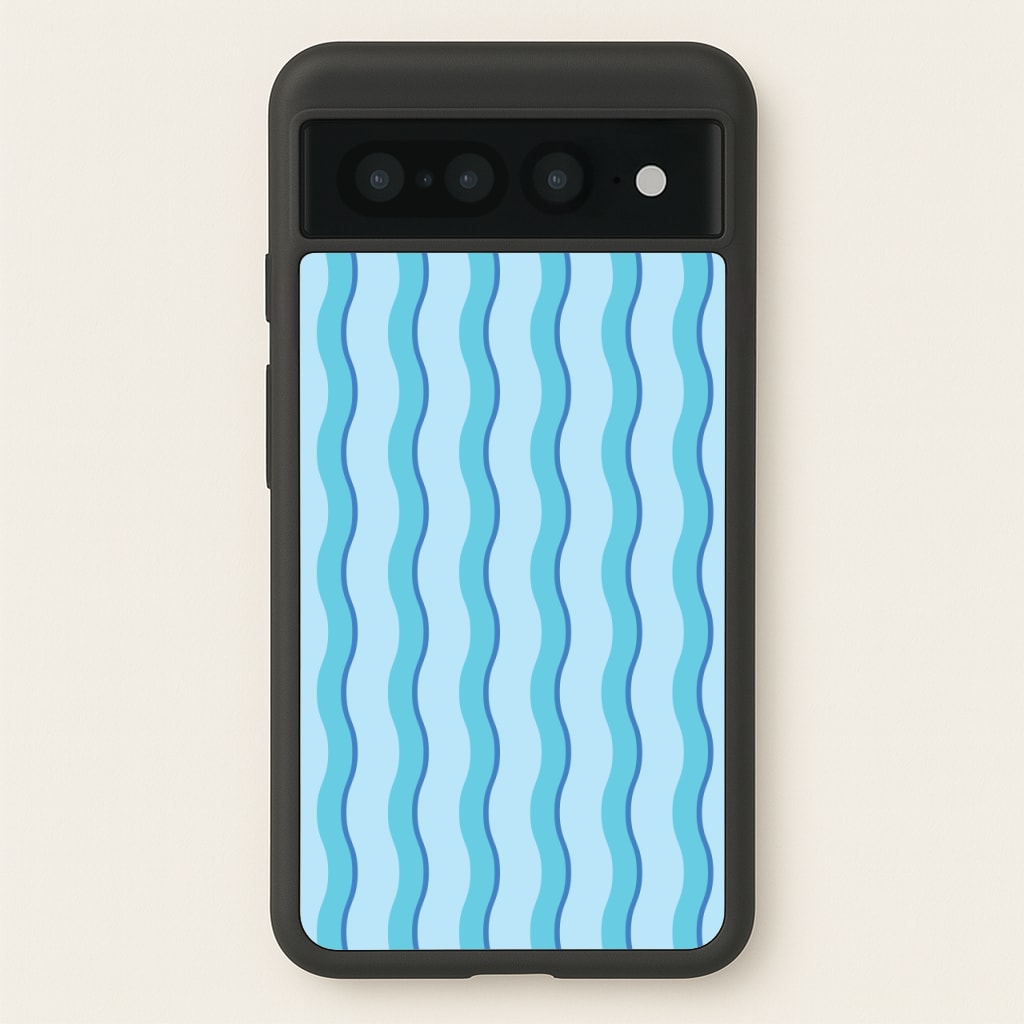 Blue Wavy Stripes Pattern - Patterns Phone Case for Google Pixel 7 Pro