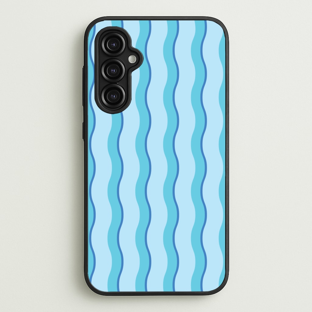Blue Wavy Stripes Pattern - Patterns Phone Case for Galaxy A14