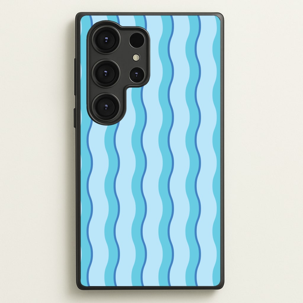 Blue Wavy Stripes Pattern - Patterns Phone Case for Galaxy S25 Ultra