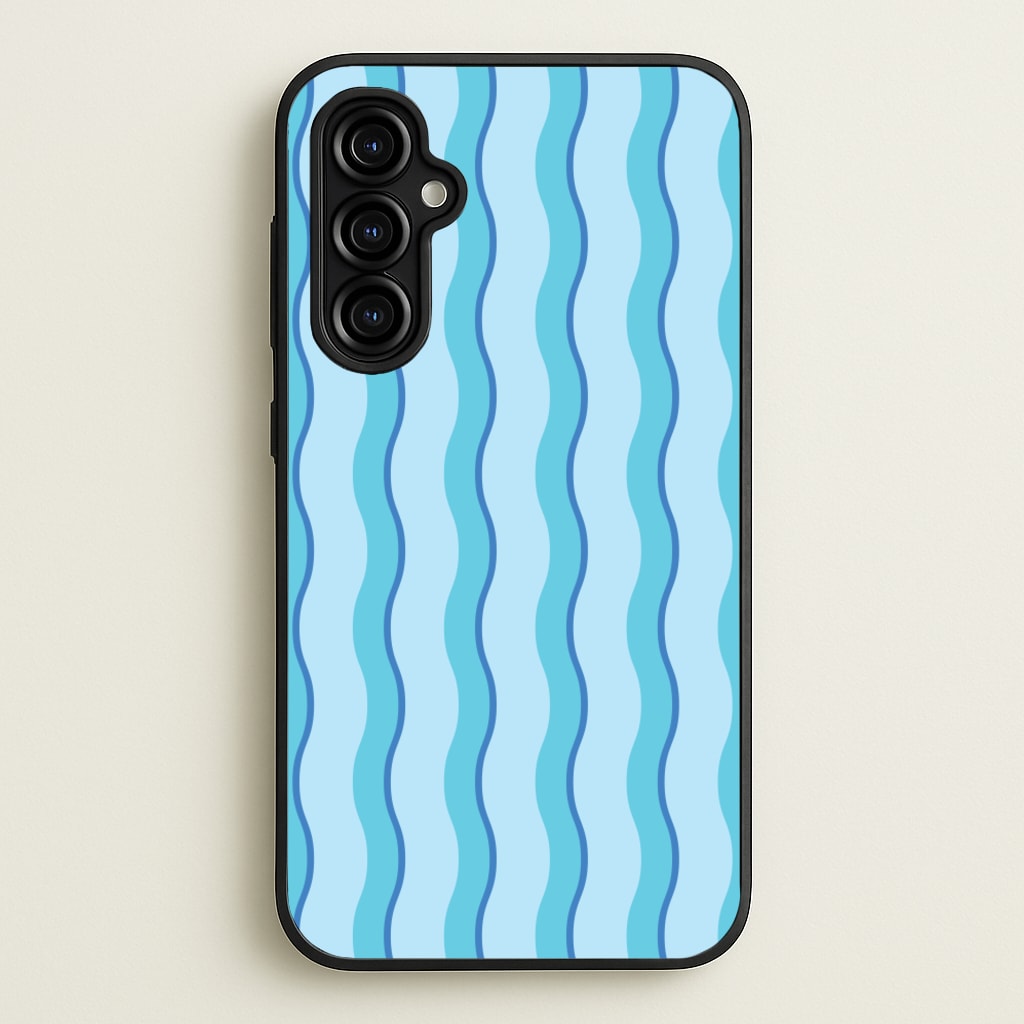 Blue Wavy Stripes Pattern - Patterns Phone Case for Galaxy A54