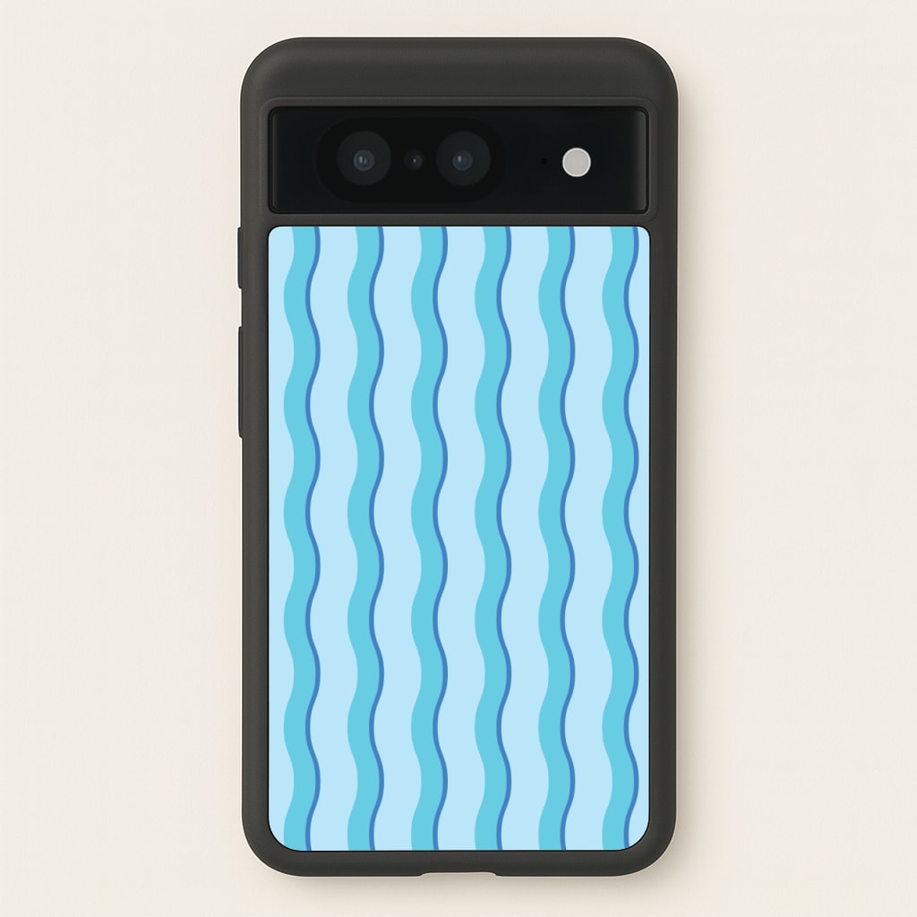Blue Wavy Stripes Pattern - Patterns Phone Case for Google Pixel 8