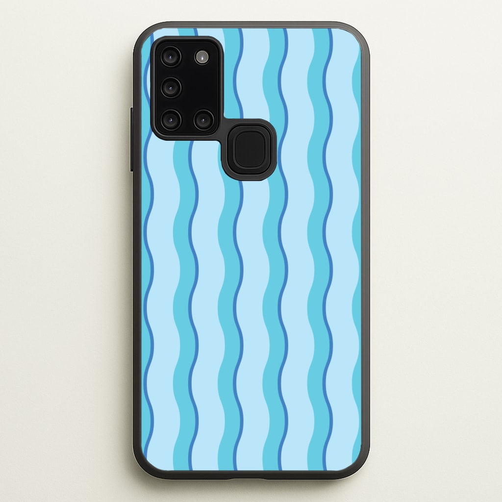 Blue Wavy Stripes Pattern - Patterns Phone Case for Galaxy A21s