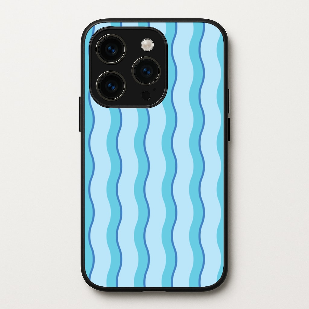 Blue Wavy Stripes Pattern - Patterns Phone Case for iPhone 14 Pro Max