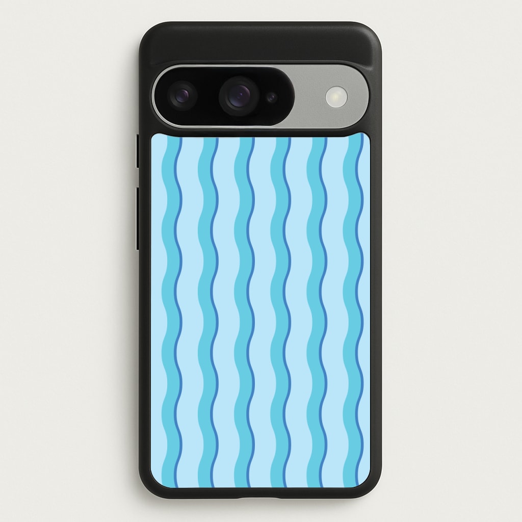 Blue Wavy Stripes Pattern Phone Case for Google Pixel 10 / 10 Pro