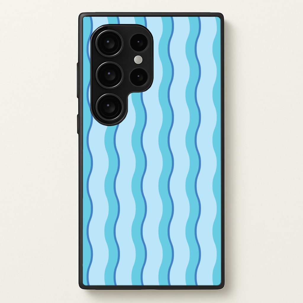 Blue Wavy Stripes Pattern - Patterns Phone Case for Galaxy S24 Ultra