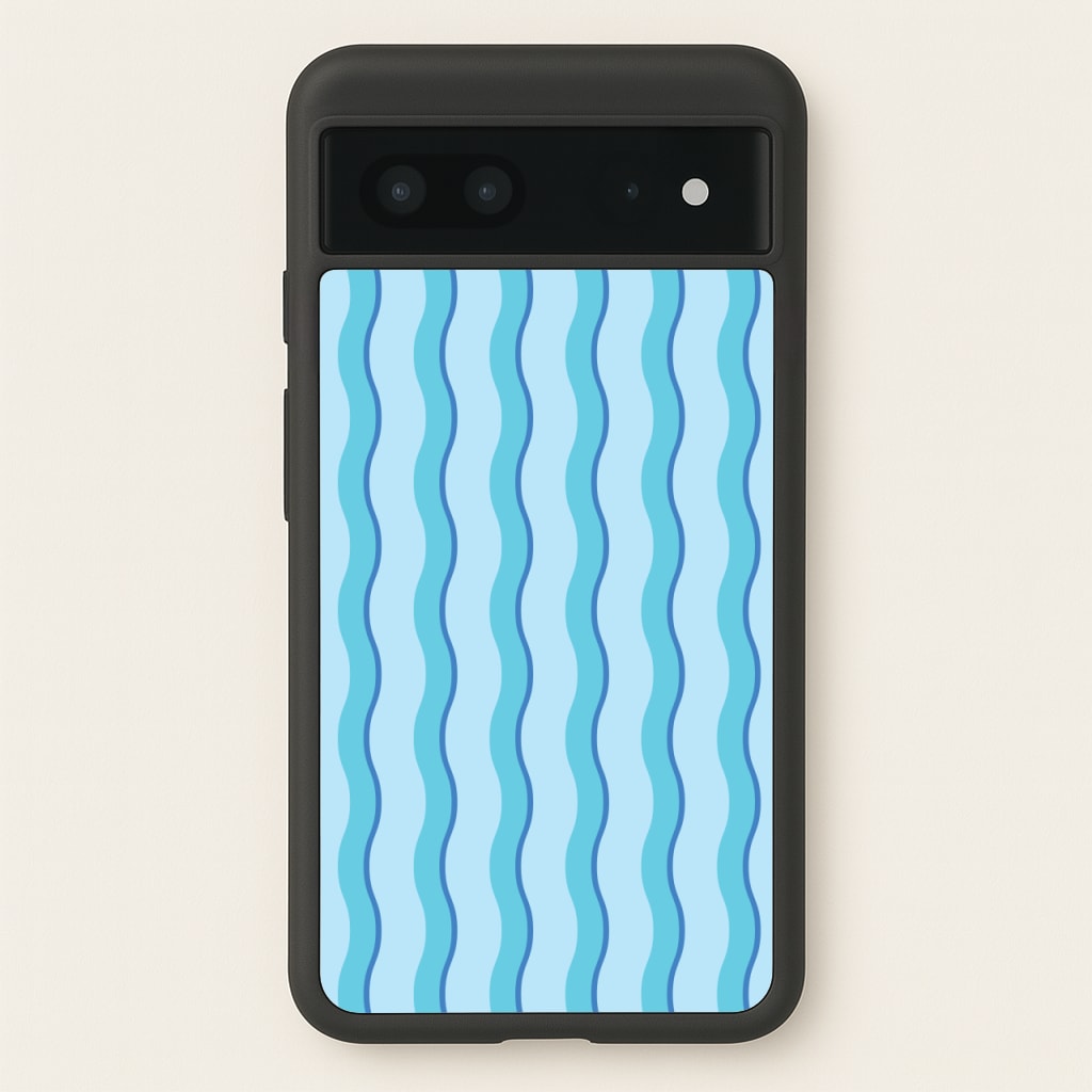 Blue Wavy Stripes Pattern - Patterns Phone Case for Google Pixel 7