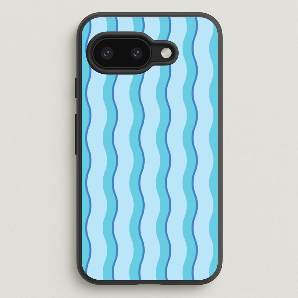 Blue Wavy Stripes Pattern - Patterns Phone Case for Google Pixel 9a