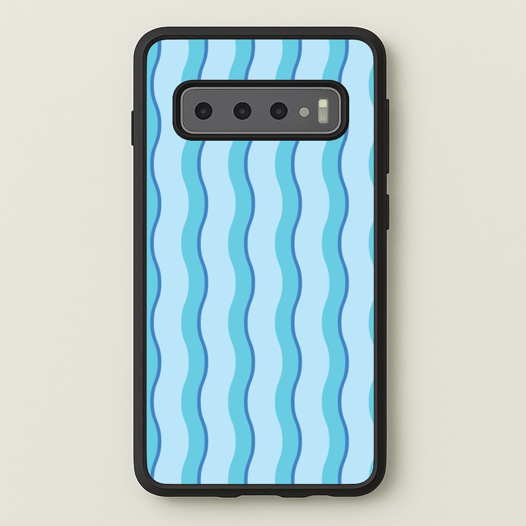 Blue Wavy Stripes Pattern - Patterns Phone Case for Galaxy S10 Plus