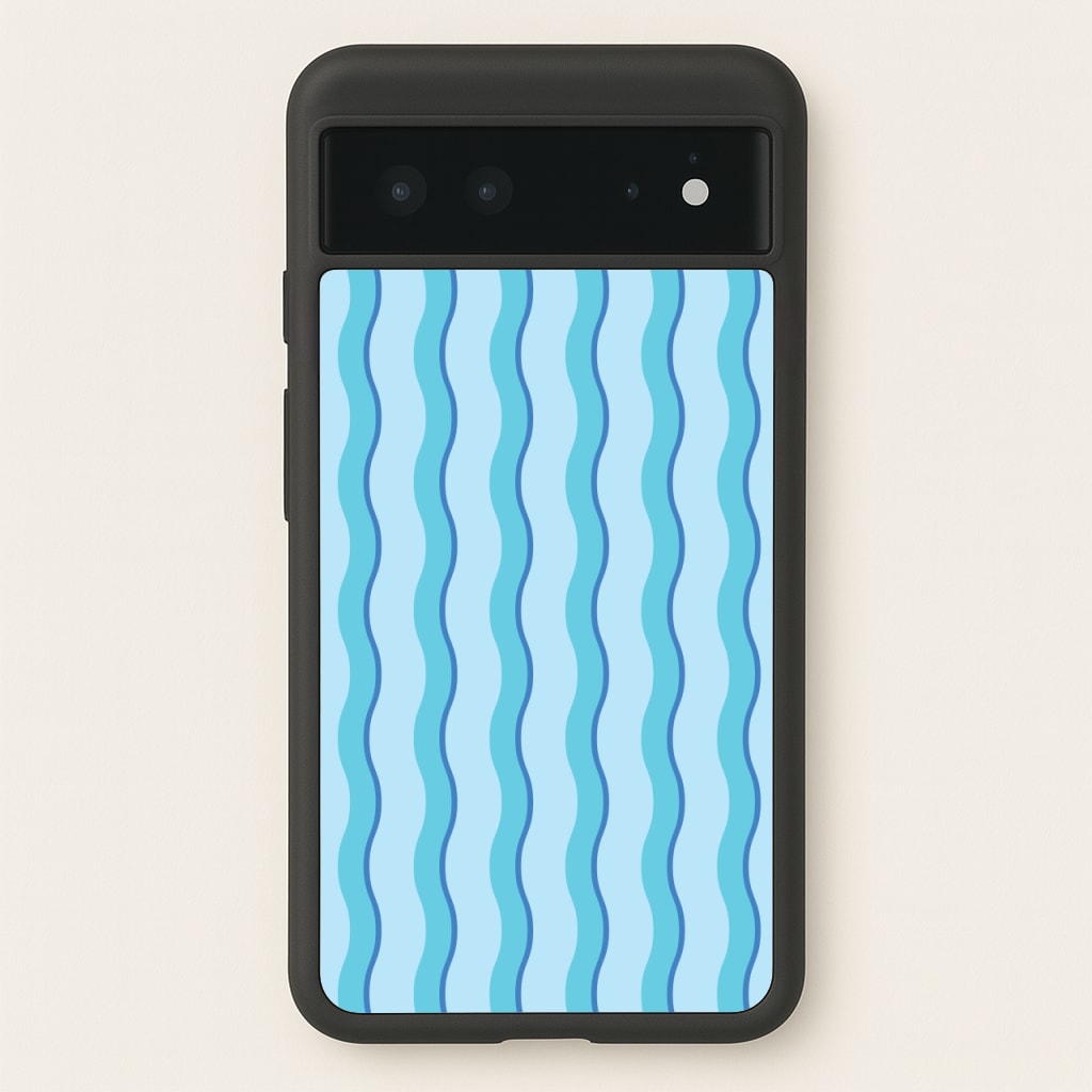 Blue Wavy Stripes Pattern - Patterns Phone Case for Google Pixel 6