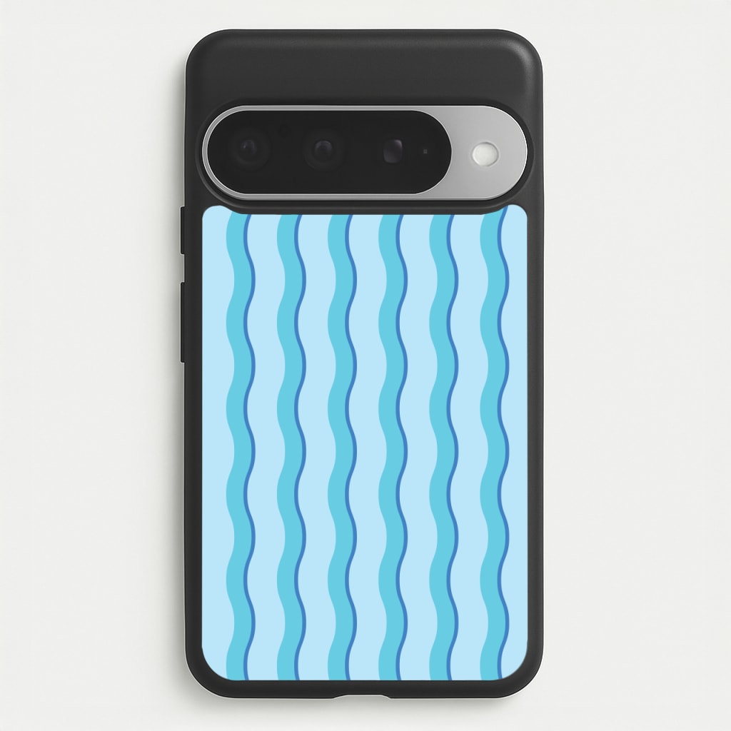 Blue Wavy Stripes Pattern Phone Case for Google Pixel 10 Pro XL