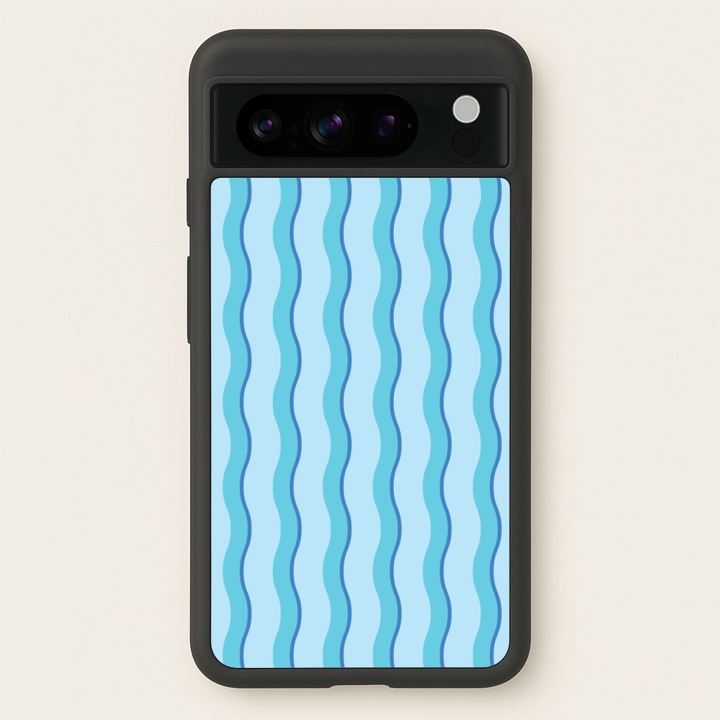 Blue Wavy Stripes Pattern - Patterns Phone Case for Google Pixel 8 Pro