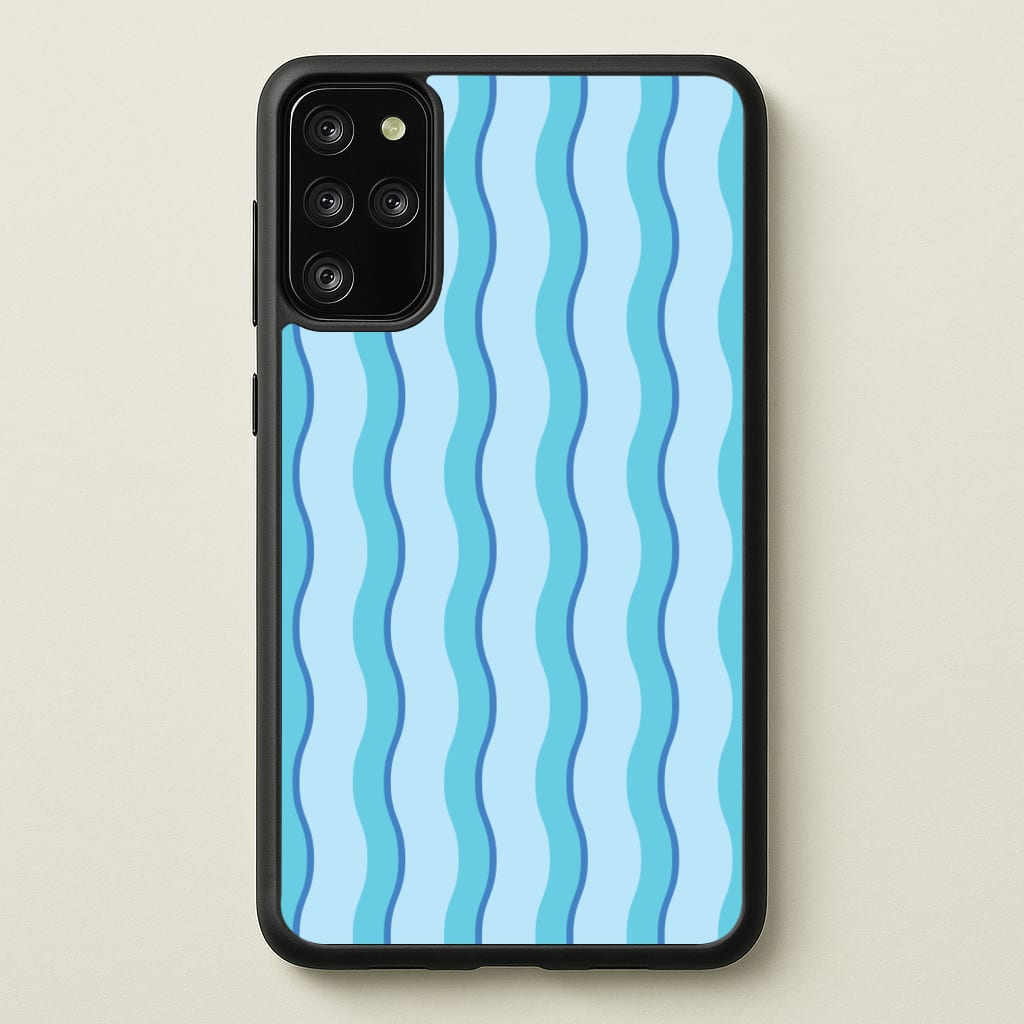 Blue Wavy Stripes Pattern - Patterns Phone Case for Galaxy S20 Plus