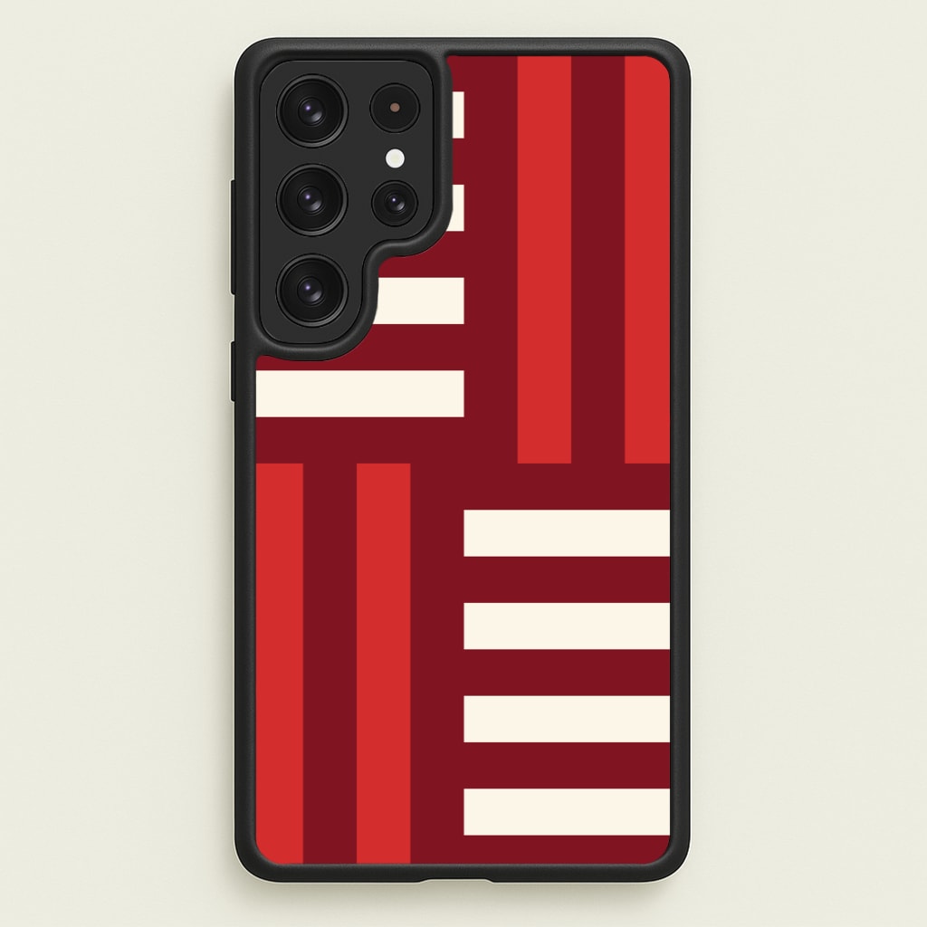 Red And White Geometric Stripes - Patterns Phone Case for Galaxy S22 Ultra