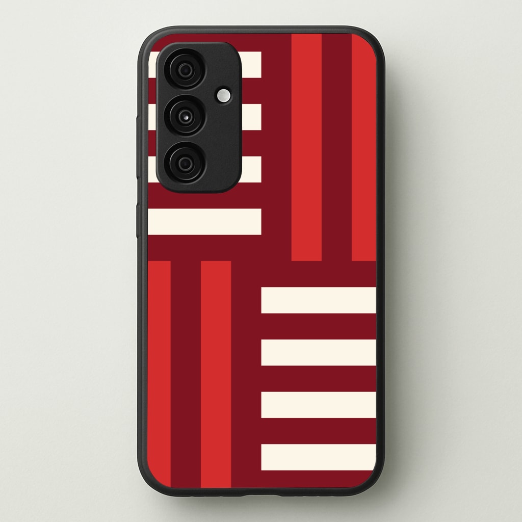 Red And White Geometric Stripes - Patterns Phone Case for Galaxy A35