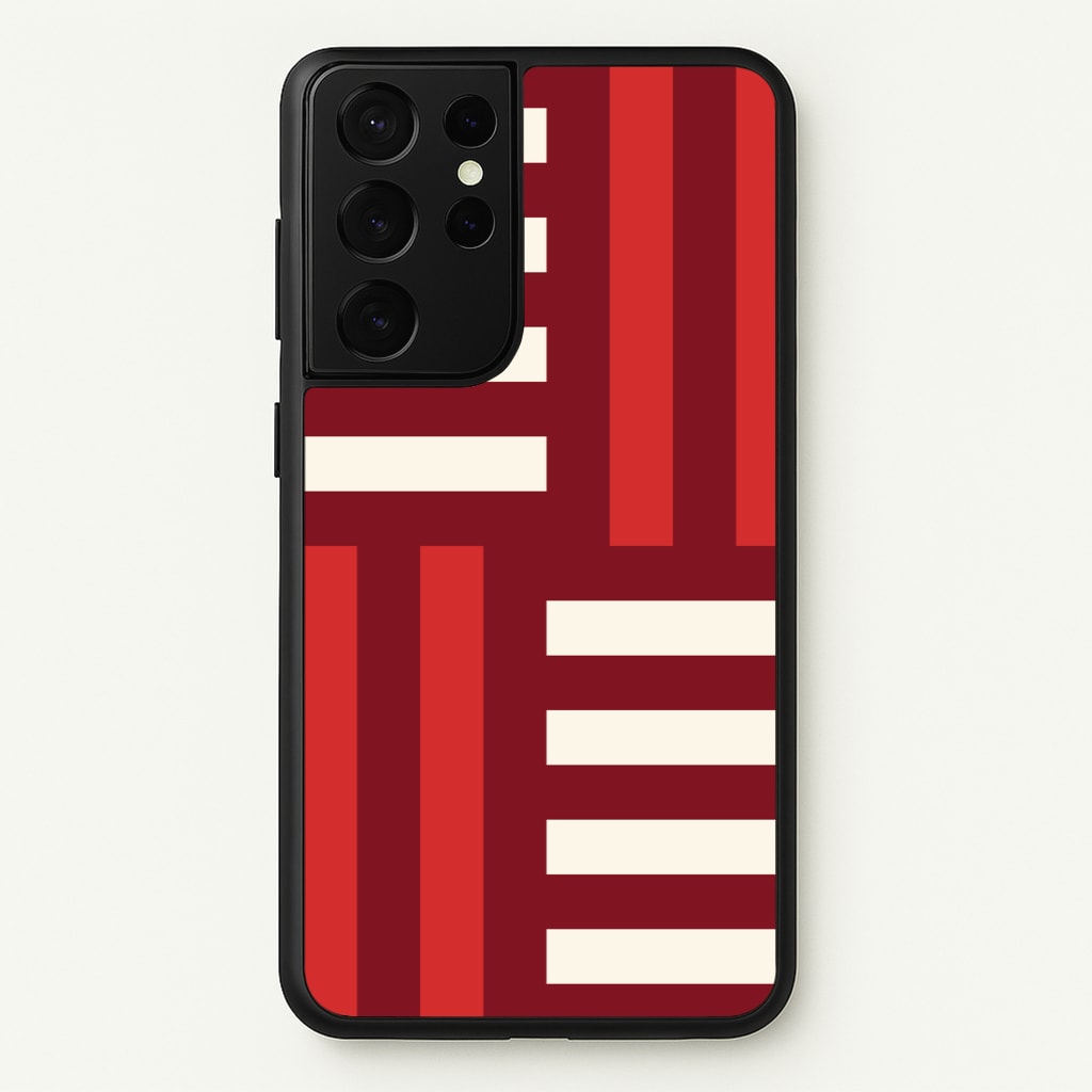 Red And White Geometric Stripes - Patterns Phone Case for Galaxy S21 Ultra