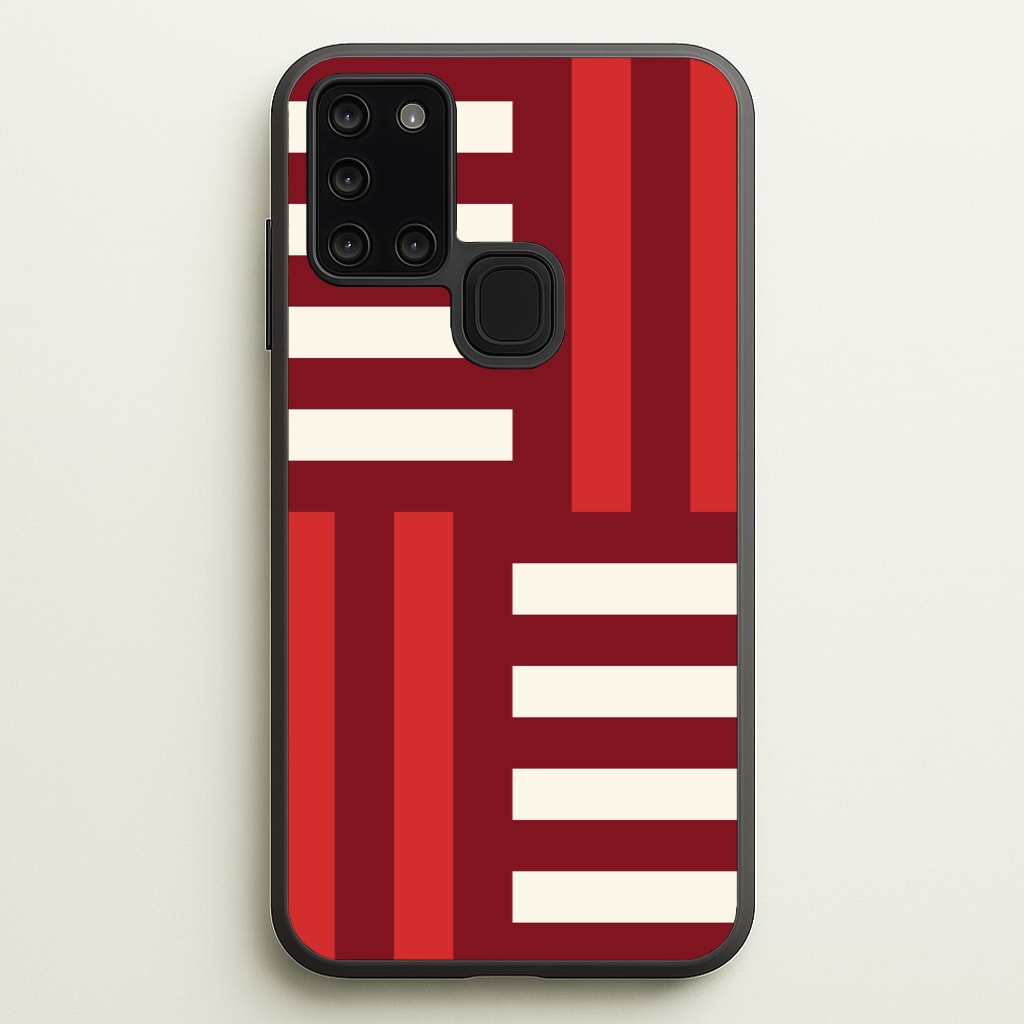Red And White Geometric Stripes - Patterns Phone Case for Galaxy A21s