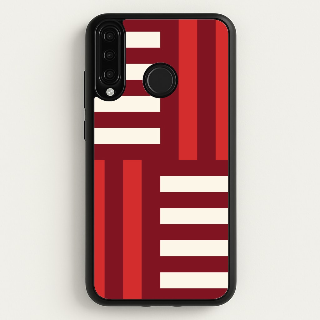 Red And White Geometric Stripes - Patterns Phone Case for Huawei P30 Lite