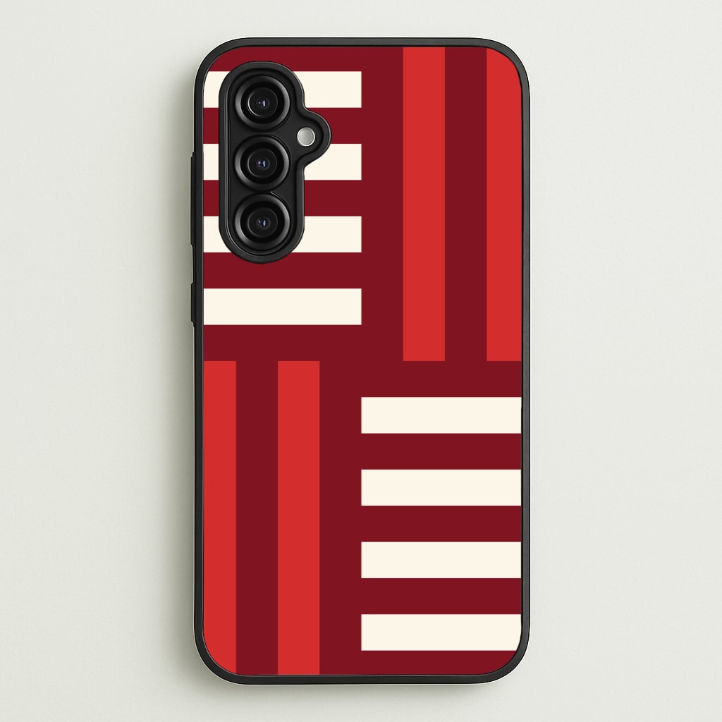 Red And White Geometric Stripes - Patterns Phone Case for Galaxy A14