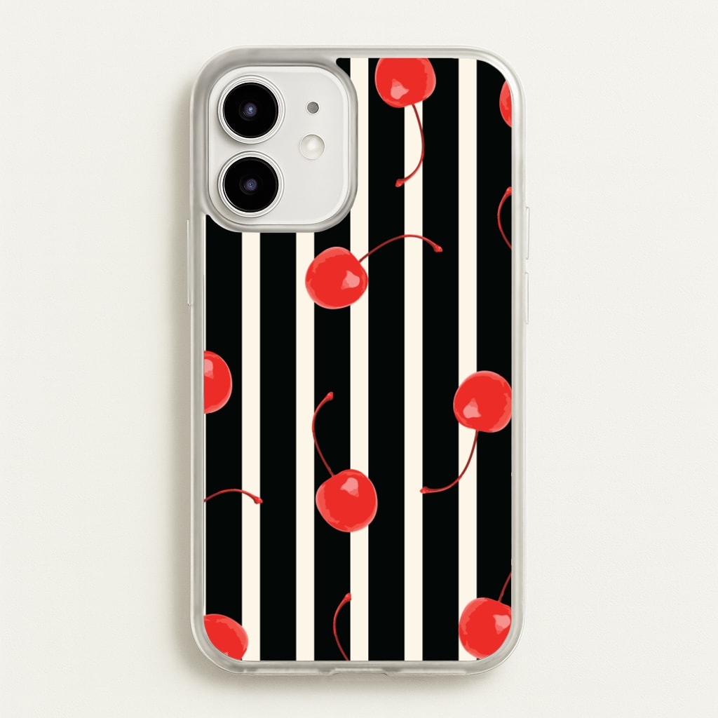 Black And White Stripes With Cherries - Patterns Phone Case for iPhone 12 Mini